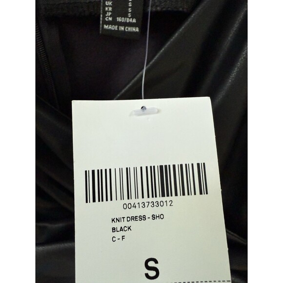 Forever 21 S Faux Leather Black Mini Dress Bow Puff Sleeve Goth Witchy - Picture 4 of 7